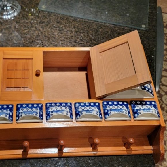 French Kitchen Porcelain & Wooden Wall Shelf Kitchen Apothecary Cabinet - Picture 2 of 15